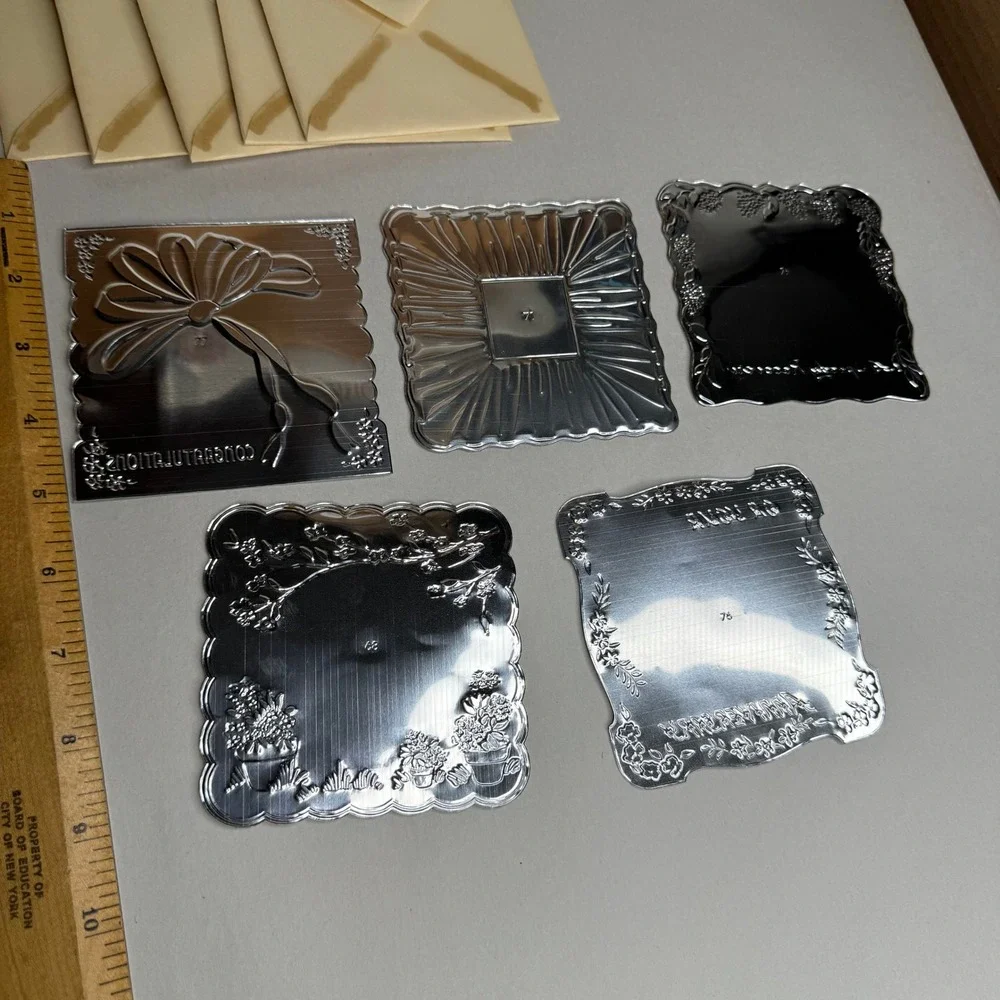 Vintage Embossed Metal Foil Greeting Cards w/ Envelopes Lot of 5 Floral Designs